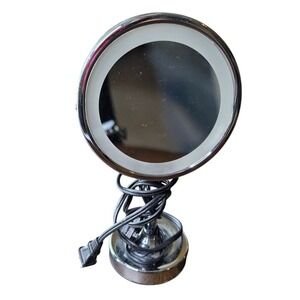 Countertop LED Makeup Mirrors,6 Inch Double Sided Lights Brass Adjustable Standi
